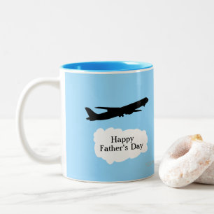 Happy Vathers Day Jet Flugzeug Flying Pilot Gesche Zweifarbige Tasse