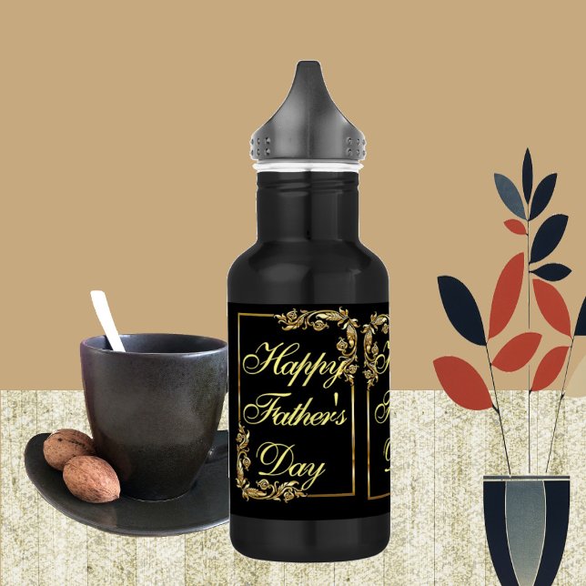 Happy Vathers Day Modern Calligraphy Leafs Wirbel Edelstahlflasche (Happy Fathers Day Modern Calligraphy Leafy Swirls Stainless Steel Water Bottle)