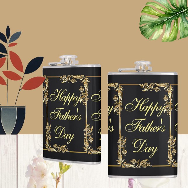 Happy Vathers Day Modern Calligraphy Leafs Wirbel Flachmann (Happy Fathers Day Modern Calligraphy Leafy Swirls Flask)