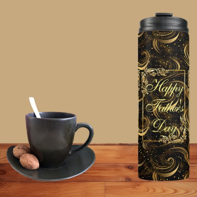 Happy Vathers Day Modern Calligraphy Leafs Wirbel Thermosbecher (Happy Fathers Day Modern Calligraphy Leafy Swirls Thermal Tumbler)