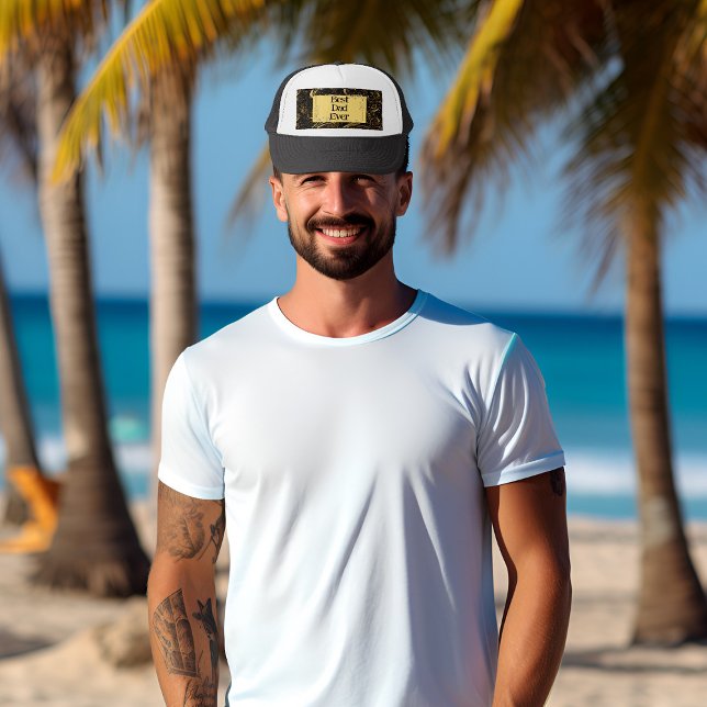 Happy Vathers Day Modern Calligraphy Leafs Wirbel Truckerkappe (Happy Fathers Day Modern Calligraphy Leafy Swirls Trucker Hat)