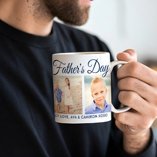 Happy Vathers Day Navy Script Foto Collage Kaffeetasse
