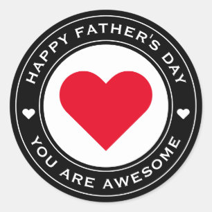 Happy Vathers Day Red White Heart Chic Spaß einzig Runder Aufkleber