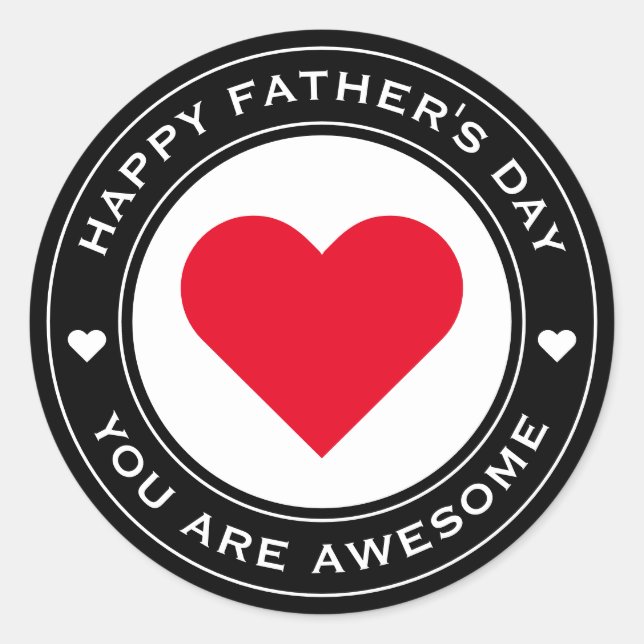 Happy Vathers Day Red White Heart Chic Spaß einzig Runder Aufkleber (Vorderseite)
