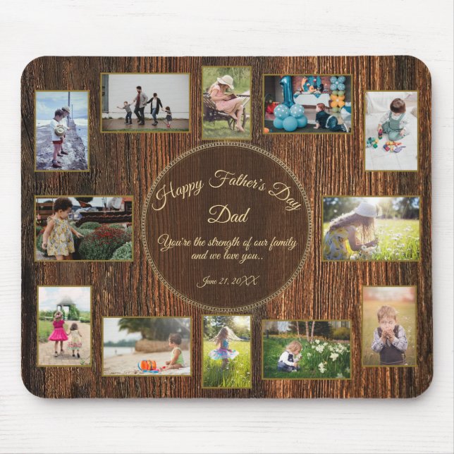 Happy Vathers Day Rustic Holz Foto Vorlage Mousepad (Vorne)