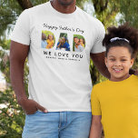 Happy Vathers Day Vater Custom Family Foto Collage T-Shirt<br><div class="desc">Schaffen Sie ein stilvolles und unvergessliches "Happy Vatertag" Geschenk für den Vater! Dieser individuelle T - Shirt enthält eine Collage von drei Lieblingsfamilienbildern, die als moderne und kühn serifenlose Schriftzeichen entworfen wurden. Personalisieren Sie den benutzerdefinierten Text mit den Namen der Kinder. Der schwarze und weiße Shirt / Stil können geändert...</div>