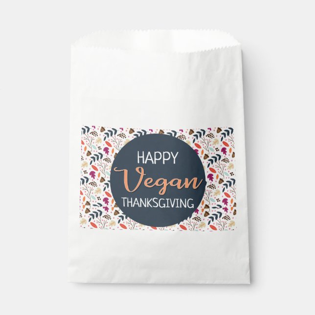 Happy veganer Erntedank blauer orangefarbener Text Geschenktütchen (Vorderseite)