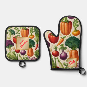 Happy Vegetables Gesunde Lebensmittel Moderne Samm Ofenhandschuh & Topflappen-Set