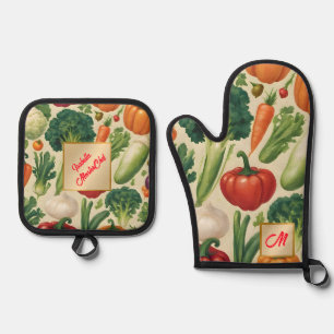 Happy Vegetables Gesunde Lebensmittel Trendy Colle Ofenhandschuh & Topflappen-Set