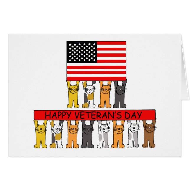 Happy Veteran's Day Cartoon Katzen (Vorderseite (Horizontal))