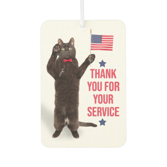 Happy Veterans Day Cat Holding Flag und Saluting Autolufterfrischer (Vorderseite)