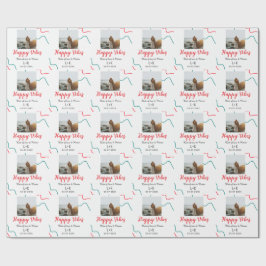 Happy Vibes Feiertagsamt Name Datum Hochzeit rot Geschenkpapier