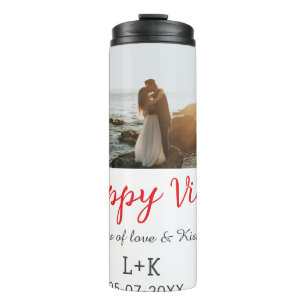 Happy Vibes Feiertagsamt Name Datum Hochzeit rot Thermosbecher
