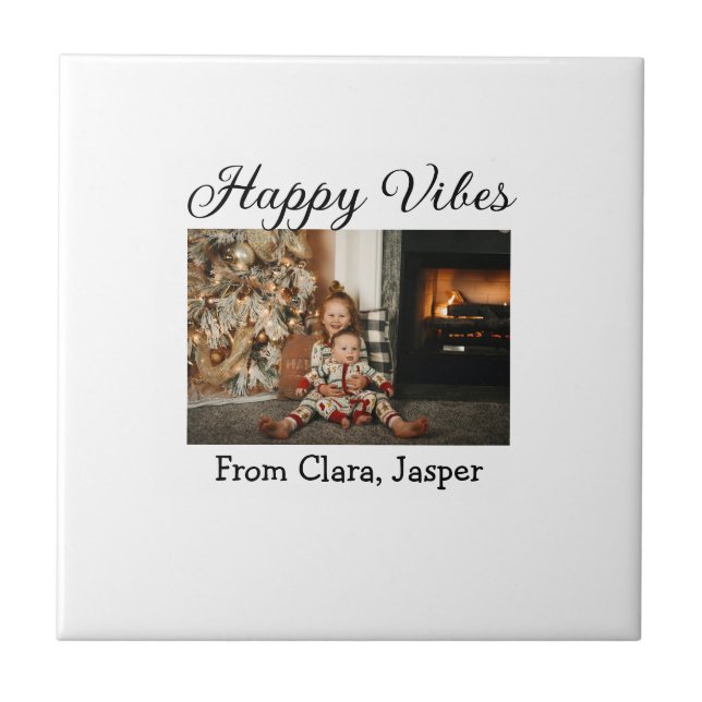 Happy vibes Kinderfamilie Weihnachts Foto Einladun Fliese (Vorderseite)