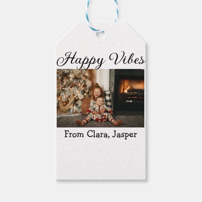 Happy vibes Kinderfamilie Weihnachts Foto Einladun Geschenkanhänger (Vorderseite)