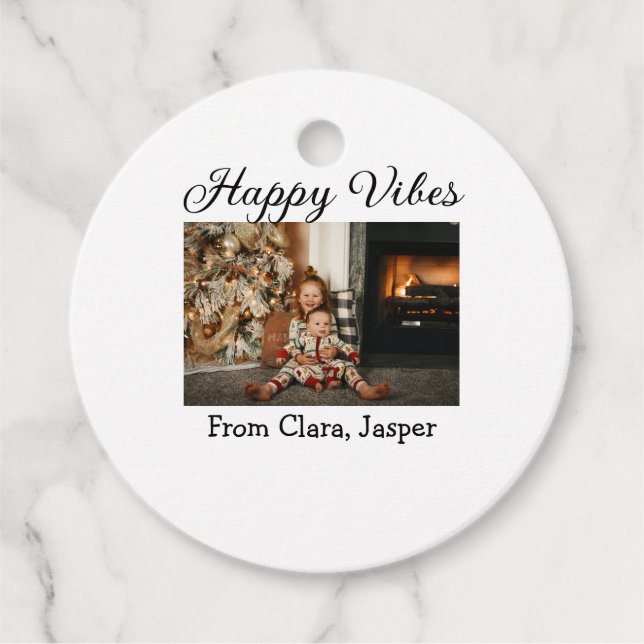 Happy vibes Kinderfamilie Weihnachts Foto Einladun Geschenkanhänger (Vorderseite)