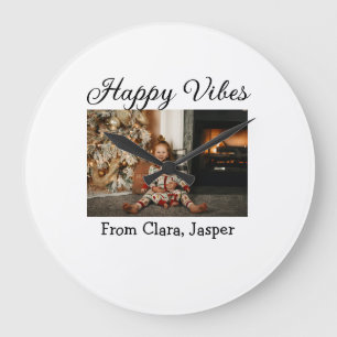 Happy vibes Kinderfamilie Weihnachts Foto Einladun Große Wanduhr