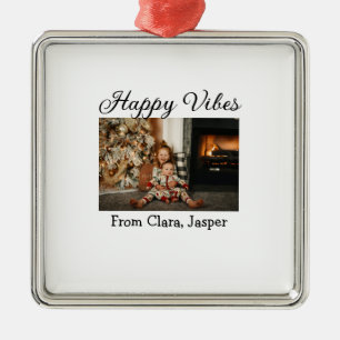 Happy vibes Kinderfamilie Weihnachts Foto Einladun Ornament Aus Metall