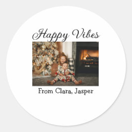 Happy vibes Kinderfamilie Weihnachts Foto Einladun Runder Aufkleber
