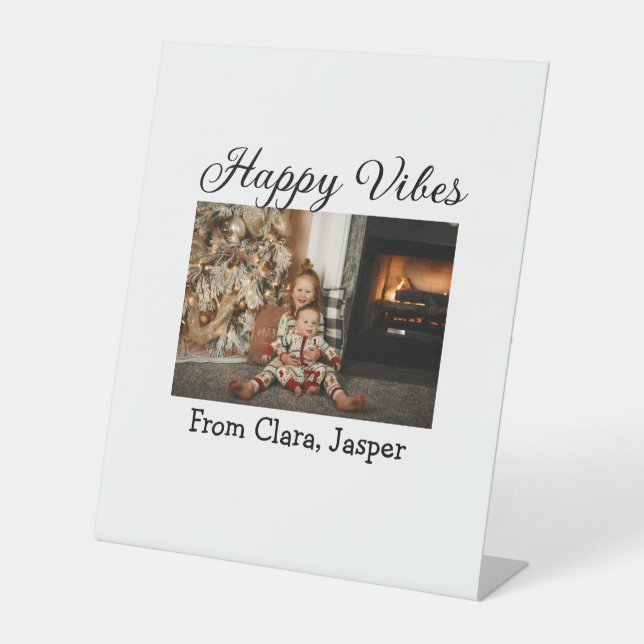 Happy vibes Kinderfamilie Weihnachts Foto Einladun Sockelschild (Vorderseite)