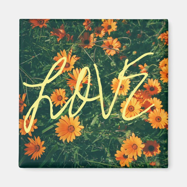 Happy Vibes Liebe Orange Blume Magnet (Vorne)