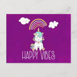 Happy Vibes Niedlich Lächeln Einhorn Postkarte