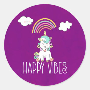 Happy Vibes Niedlich Lächeln Einhorn Runder Aufkleber