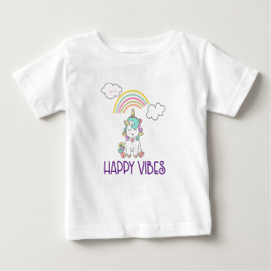 Happy Vibes Typografie Niedlich Lächeln Einhorn Baby T-shirt