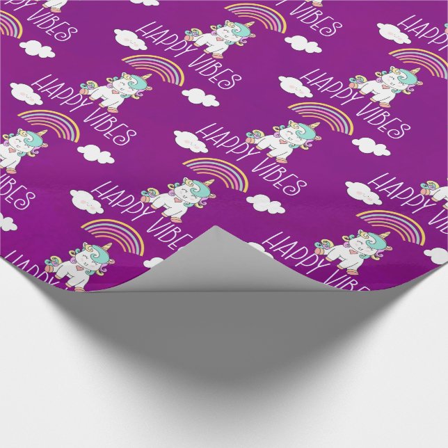 Happy Vibes Typografie Niedlich Lächeln Einhorn Geschenkpapier (Ecke)
