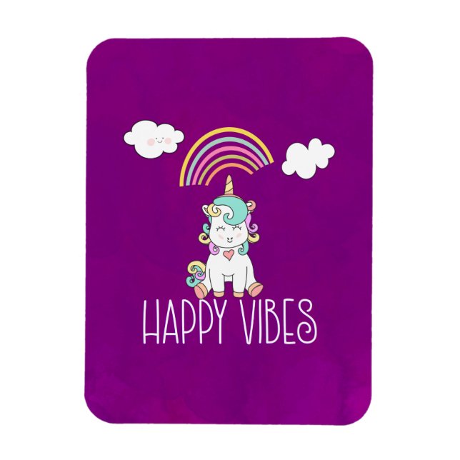 Happy Vibes Typografie Niedlich Lächeln Einhorn Magnet (Vertikal)