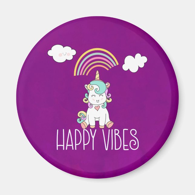 Happy Vibes Typografie Niedlich Lächeln Einhorn Magnet (Vorne)