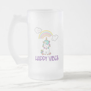 Happy Vibes Typografie Niedlich Lächeln Einhorn Mattglas Bierglas