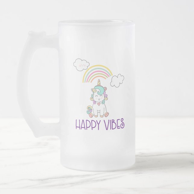 Happy Vibes Typografie Niedlich Lächeln Einhorn Mattglas Bierglas (Links)