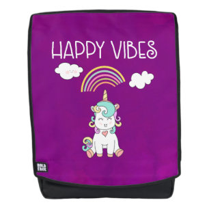 Happy Vibes Typografie Niedlich Lächeln Einhorn Rucksack
