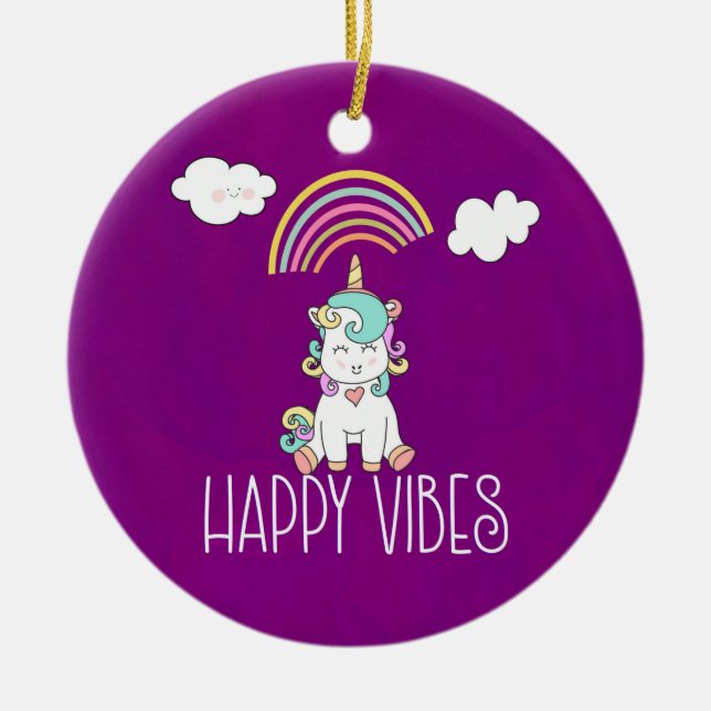Happy Vibes Typografie Phantastisch Rainbow & Unic Keramikornament (Vorne)