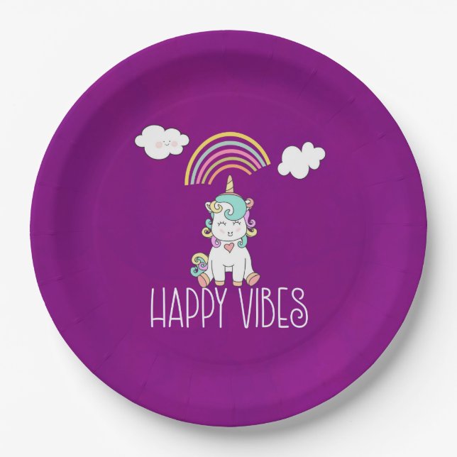 Happy Vibes Typografie Phantastisch Rainbow & Unic Pappteller (Vorderseite)