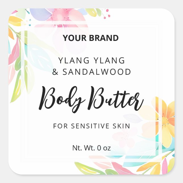Happy Vibes White Body Butter Jar Labels Quadratischer Aufkleber (Vorderseite)