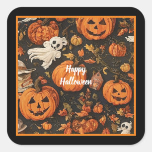 Happy Vintag Halloween Collection Quadratischer Aufkleber