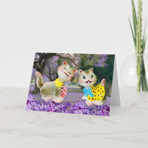 Happy Vintag Kitty Cats mit Blume Gruß Karte