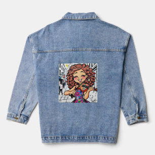 Happy Violin Girl Cartoon für Musikfans Jeansjacke