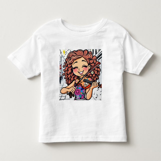 Happy Violin Girl Cartoon für Musikfans Kleinkind T-shirt (Vorderseite)