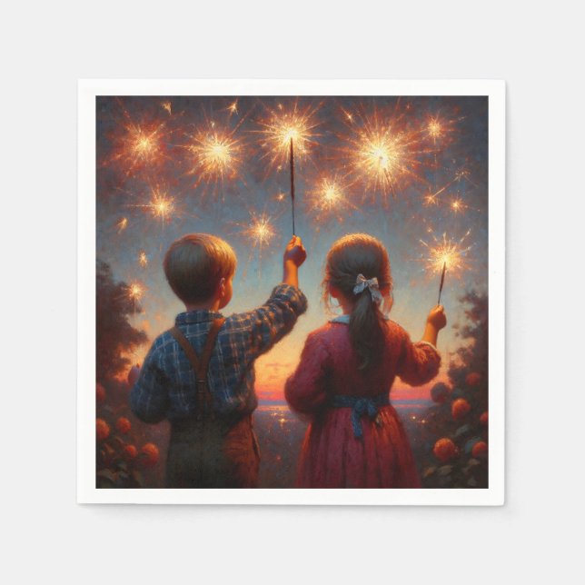 Happy Vurth Children mit Sparklern Personalisiert Serviette (Vorderseite)