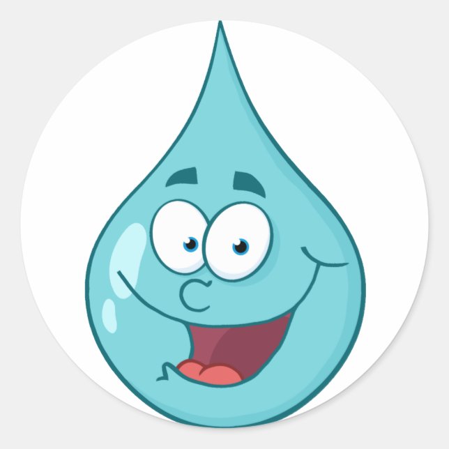 Happy Water Drop Cartoon-Charakter Runder Aufkleber (Vorderseite)