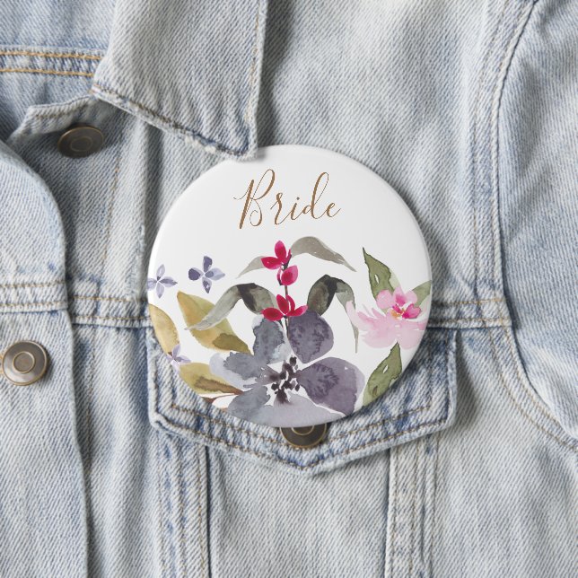 Happy Watercolor Florals Wedding Bride Button (Beispiel)