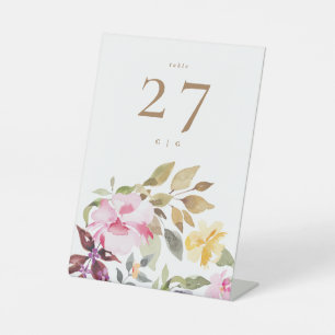 Happy Watercolor Florals Wedding Table Sockelschild