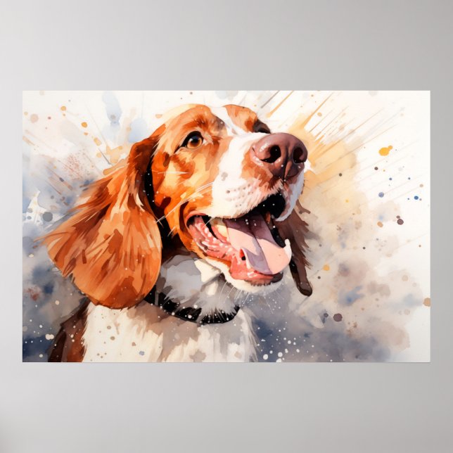 Happy Watercolor Hunde Kunst drucken Poster (Vorne)
