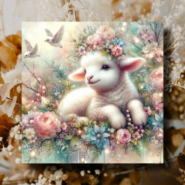 Happy Watercolor Lamb Blume Christlich Ostern Feiertagskarte