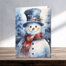 Happy Watercolor Snowman Familie Weihnachten Winte Karte