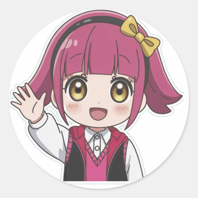 "Happy Wave Anime Sticker" Runder Aufkleber (Vorderseite)