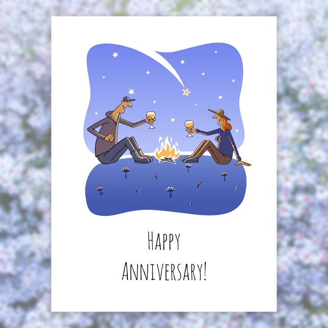 Happy Wedding Anniversary Campfire Couple Postcard Postkarte (Von Creator hochgeladen)